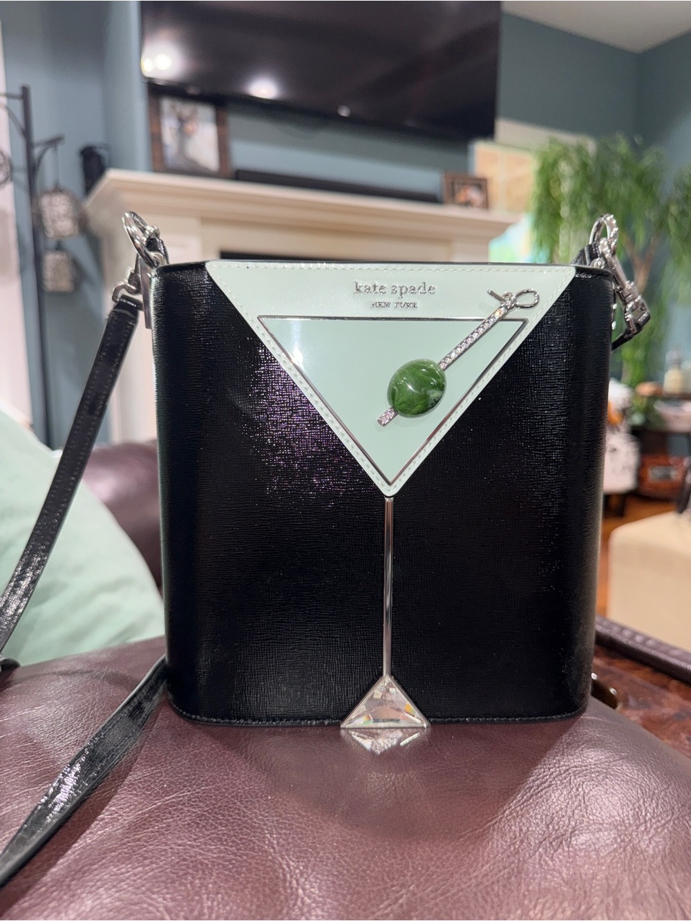kate spade Black Crossbody with Mint Triangle and Green Orb Accent